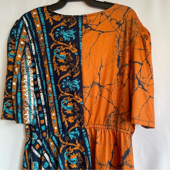 Ashley Stewart Angled Hem Dress Women 18/20 Elastic Waist Boho Cottagecore Chic - Picture 5 of 9